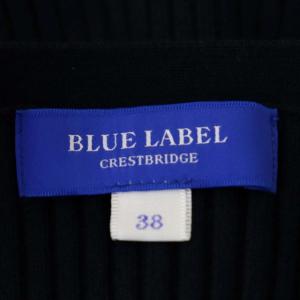 BLUE LABEL CRESTBRIDGE ドッキングワンピース リブニット 半袖 フレア タック ミニ チェック ラウンドネック 38 紺 ベージュ ネイビー