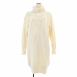 ニットワンピース 長袖 ストレート 膝丈 タートルネック 38 アイボリー