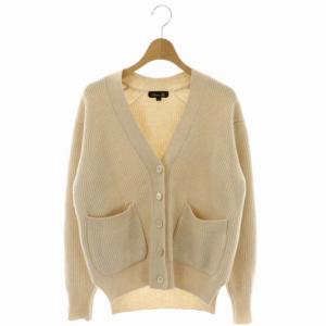 9G ウールカシミヤ アゼ編みカーディガン Vネック 厚手 長袖 1 ライトベージュ