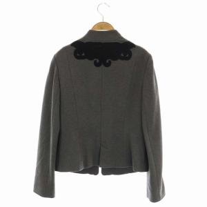 VIVIENNE TAM ノーカラージャケット 総裏地 刺繍 40 グレー 黒 ブラック