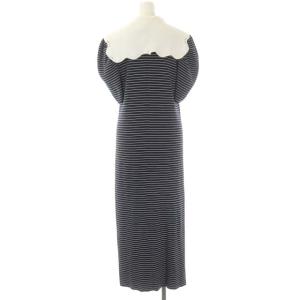 CELFORD 22SS スカラップセーラーニットワンピース ボーダー 五分袖 ロング セミフレア 38 紺 白 ネイビー ホワイト