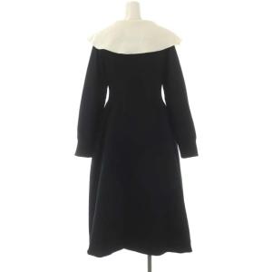 CELFORD 21AW 衿付きホールガーメントワンピース ニット 長袖 フレア ロング サイドリブ 38 黒 白 ブラック ホワイト