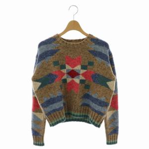 Geometric intarsia sweater ニット セーター 長袖 プルオーバー 柄 クルーネック XXS ベージュ