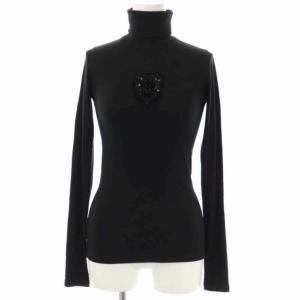 ニット カットソー 長袖 プルオーバー ロゴアップリケ付き タートルネック XS 黒 ブラック