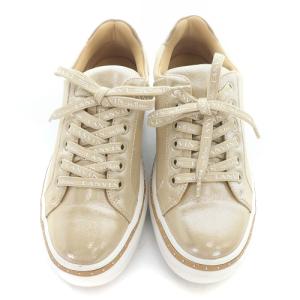 LANVIN en Bleu ローカットスニーカー ロゴ レザー 切替 23.5cm べージュ