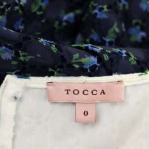 TOCCA BLANC BLEU ドレス ワンピース ノースリーブ フレア 膝丈 カットワーク 総柄 ボートネック 0 白 紺 ホワイト