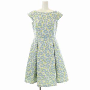 DAISY ドレス ワンピース ノースリーブ ボックスプリーツ 膝丈 花柄 ラウンドネック 0 青 ブルー マルチカラー