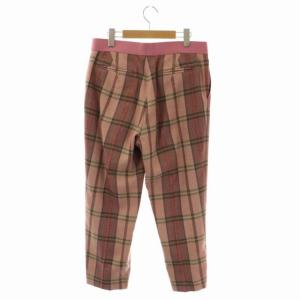 Drawer ウール シルク チェックパンツ テーパード センターシーム 40 ピンク マルチカラー
