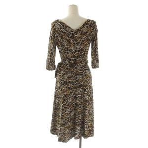 DIANE von FURSTENBERG シルクカシュクールワンピース ロング 七分袖 総柄 6 黒 ブラック マルチカラー