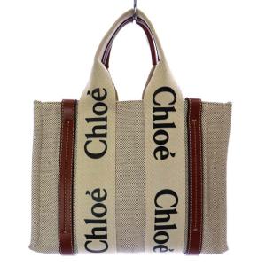 Chloe woody スモール トートバッグ ハンドバッグ キャンバス ベージュ ブラウン