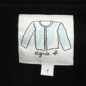 agnes b. スナップボタン カーディガン プレッション クルーネック 長袖 裏起毛 1 黒 ブラック