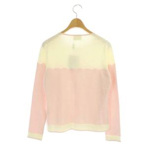 Harrods ニット カーディガン 長袖 スカラップ切替 クルーネック 2 白 ピンク