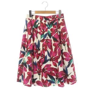 花柄タックスカート フレアスカート ロング ミモレ丈 38 ピンク マルチカラー