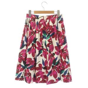 ANAYI 花柄タックスカート フレアスカート ロング ミモレ丈 38 ピンク マルチカラー