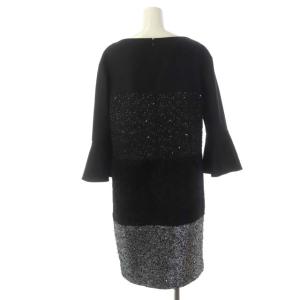 GRACE CONTINENTAL マルチジャージワンピース ひざ丈 切替 ラメ 八分袖 36 黒 ブラック