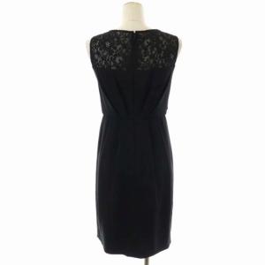 GRACE CONTINENTAL トリアセタックドレープワンピース ノースリーブ タイト 膝丈 レース ラウンドネック 34 黒 ブラック