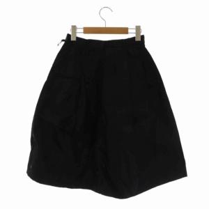 PRADA フレアスカート タック ナイロン 膝丈 刺繍 M 黒 ブラック