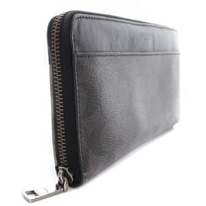 COACH シグネチャー ラウンドジップ PVC 長財布 レザー 切替 茶色 ブラウン 黒 ブラック F93510