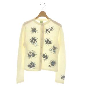 モヘヤ混 刺繍 ニット カーディガン 長袖 M オフホワイト グレー ブルー