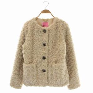 kate spade new york 21AW faux fur jewel-button jacket ファージャケット ショート ノーカラー 総裏地 ビジューボタン