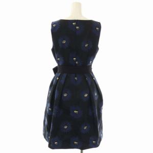 Grace Class 花柄ワンピース ひざ丈 ノースリーブ リボンベルト付き 36 黒 紺 ブラック ネイビー