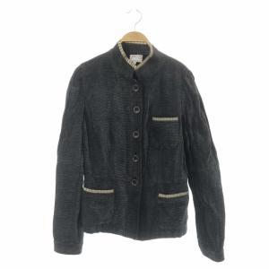 ジャケット フリル スタンドカラー 46 黒 グレージュ ブラック