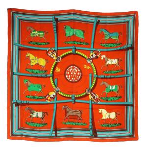 カレ90 COUVERTURES ET TENUES DE JOUR スカーフ シルク オレンジ