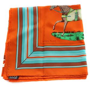 HERMES カレ90 COUVERTURES ET TENUES DE JOUR スカーフ シルク オレンジ