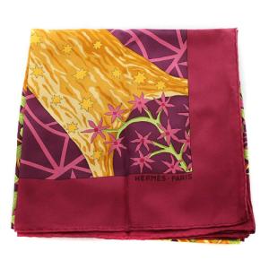 HERMES 中心軸 AXIS MUNDI カレ90 シルク 木 スカーフ 紫 パープル