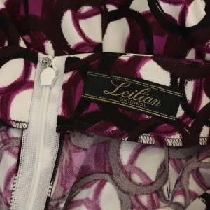 Leilian 総柄 半袖 ワンピース ロング タック ベルト付き ペチコート付き 13 紫 黒 白 パープル ブラック ホワイト