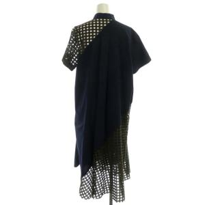sacai 21SS パンチングデザイン切り替えワンピース ロング フレア 半袖 カットワーク ネイビー カーキ