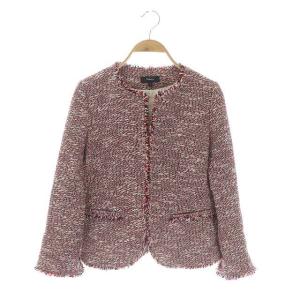 ツイードジャケット ノーカラージャケット 総裏地 0 赤 レッド オフホワイト マルチカラー