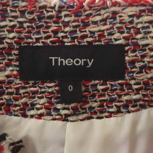 Theory ツイードジャケット ノーカラージャケット 総裏地 0 赤 レッド オフホワイト マルチカラー