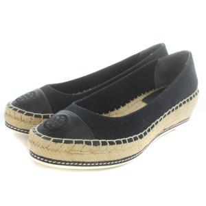 エスパドリーユ シューズ ロゴ キャンバス レザー 切替 6M 23cm 黒 ブラック