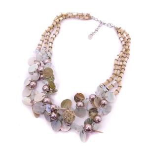 シェルストーン 3連 ネックレス ベージュ マルチカラー