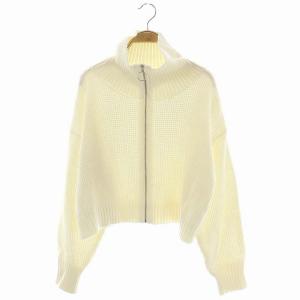 23SS コットンアクリル タックワッフル ジップアップ カーディガン ニット白 ホワイト