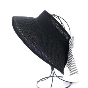 Chesty サンバイザー ハット 麦わら帽子 リボン 黒 ブラック