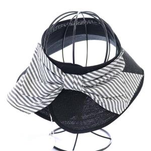 Chesty サンバイザー ハット 麦わら帽子 リボン 黒 ブラック