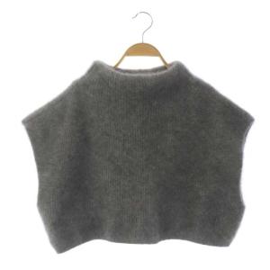 Spick&Span 22AW クロップドファーニットベスト プルオーバー ショート丈 チャイニーズラクーン ボトルネック グレー