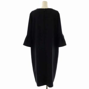 23区 セネージュダブルクロスワンピース ロング フレア 七分袖 ボートネック フレアスリーブ 48 濃紺 ダークネイビー