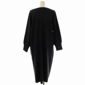 23区 vingt-trois RIBCOMMBI SMOOTH ニットワンピース ロング 長袖 クルーネック ウール 48 チャコールグレー