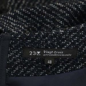 23区 vingt-trois スラブツイルジャージーワンピース ロング フレア 八分袖 クルーネック タック 48 紺 ネイビー