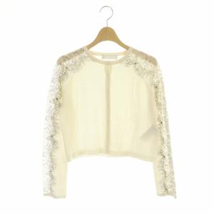 レースニットカーディガン 長袖 36 アイボリー 黒 ブラック