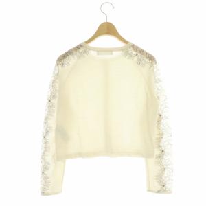 CELFORD レースニットカーディガン 長袖 36 アイボリー 黒 ブラック