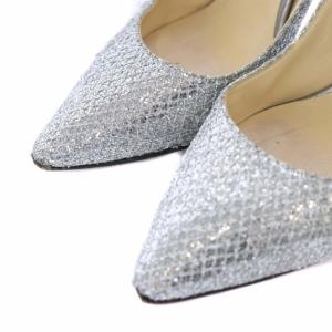 JIMMY CHOO パンプス ハイヒール ピンヒール ポインテッドトゥ ラメグリッター IT35 22cm 銀 シルバー