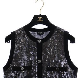 CHANEL 22SS LOOK10 スパンコール ジレ ココマーク 36 ブラック P72770K10433