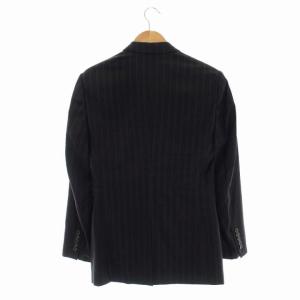 GUCCI テーラードジャケット 総裏地 シングル ウール ストライプ 48R 黒 ブラック