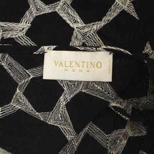 VALENTINO ROMA ノースリーブカシュクールワンピース ミモレ ロング フレア 総柄刺繍 42/8 黒 ブラック オフホワイト