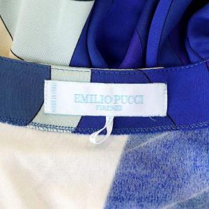 Emilio Pucci ワンピース ラウンドネック 長袖 ロング プルオーバー 総柄 ベルト付き I40 青 ブルー マルチカラー