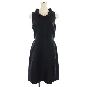 ノースリーブワンピース  ひざ丈 タック シルク 4 黒 ブラック